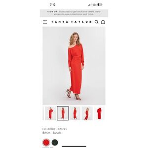 Tanya Taylor Red Long Sleeve Maxi Dress Ruched Cocktail Party Elegant Sz‎ 8